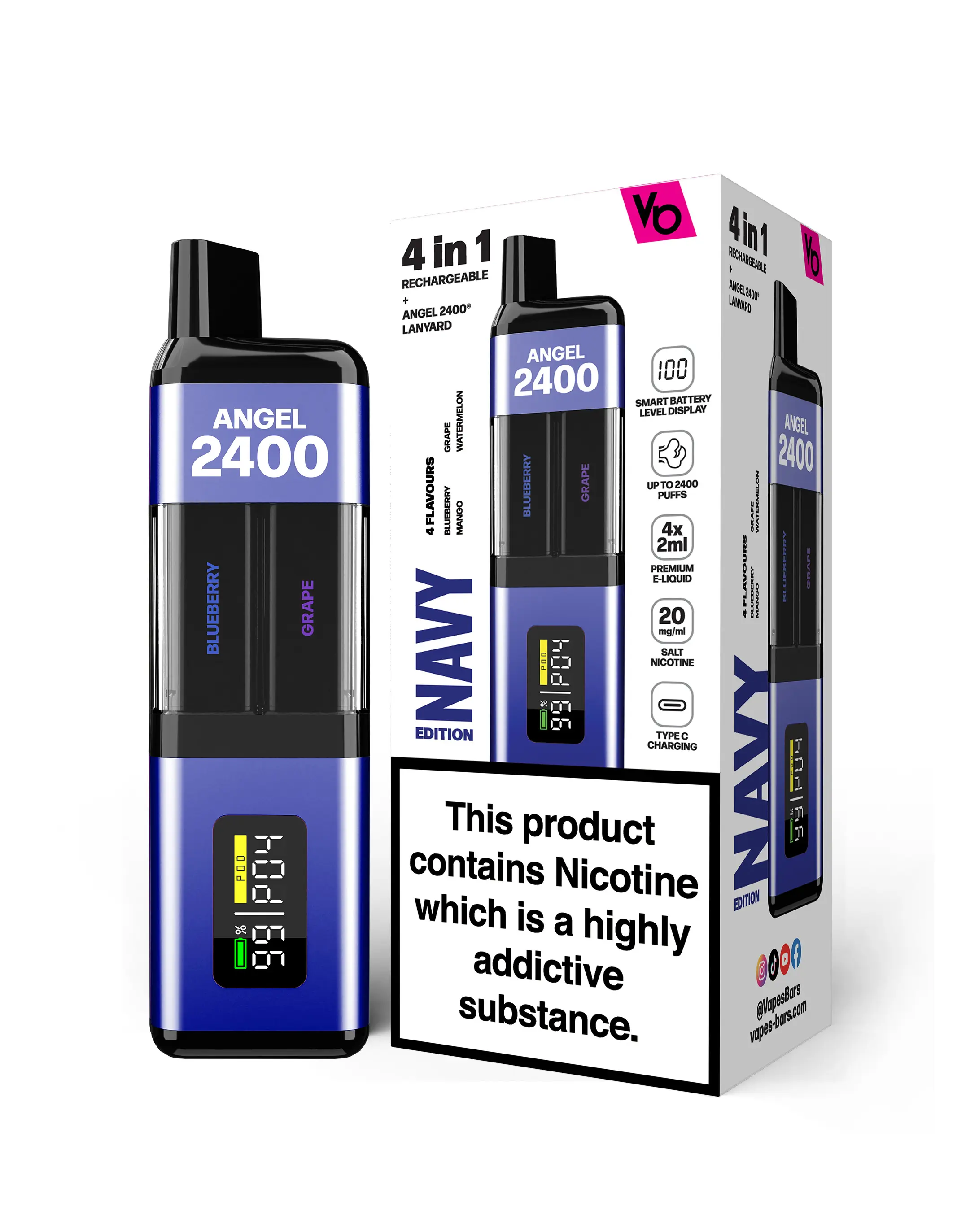 Navy Edition Angel 2400 Rechargeable Disposable Vape by Vapes Bars 20mg